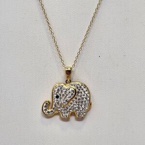 JCM Elephant Crystal Pendant Chain Necklace Gold Plate Sterling Silver 925